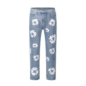 Hommes violet concepteur fleur pleine impression jean pantalon surdimensionné Streetwear droit décontracté hommes et femmes Denim pantalon