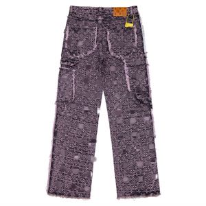 Jeans de créateur violet pour hommes en détresse déchiré motards trou Denim droit mode streetwear brodé Slim Fit High Street Jeans