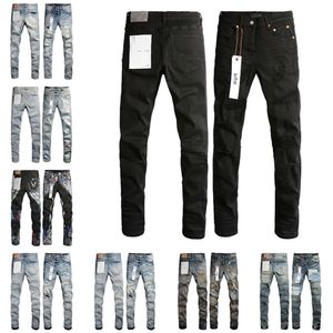 Heren paarse designer jeans mode noodlijdende gescheurde bikers dames denim cargo voor heren zwarte broek