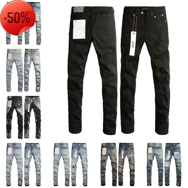 Hommes Violet Designer Jeans Mode Distressed Ripped Bikers Femmes Denim Cargo pour hommes Pantalons noirsNJSQ