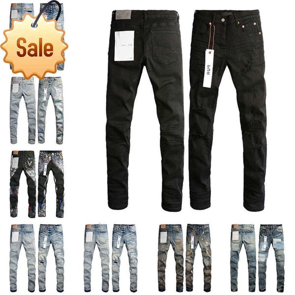 Hommes Purple Designer Jeans Mode Distressed Ripped Bikers Femmes Denim Cargo pour hommes Pantalon noir {category}