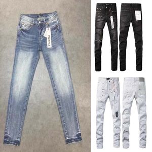 Heren Paarse Designer Gescheurde Normale Jeans Denim Rechte Rits Lange Mid Broek Gat voor Heren Zwarte Designer Jeans Dames