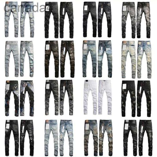 Mens Purple Jeans Diseñador Moda Distressed Ripped Bikers Mujeres High Street Brand Patch Hole Denim Cargo para hombres Pantalones negros Ascrx EOYJ