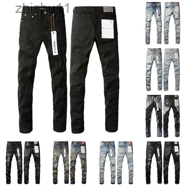 Pantalones vaqueros morados para hombre Diseñador Moda Desgarrado Ciclista Para mujer Denim Lujo Nuevo Empalme Ripped Pierna recta Pantalones negros para hombre C7VQ