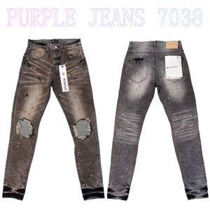 Heren Paarse Jeans Designer Jeans Mode Verontruste Ripped Bikers Dames Denim Cargo Voor Mannen Zwarte Broek PU7038