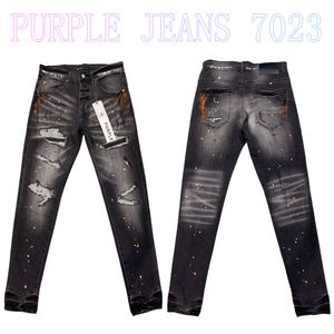 Heren Paarse Jeans Designer Jeans Mode Verontruste Ripped Bikers Dames Denim Cargo Voor Mannen Zwarte Broek PU7023