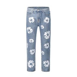 Jeans violets pour hommes Jeans de créateur Fleur Full Print Jeans Pantalons surdimensionnés Streetwear Straight Casual Hommes et femmes Pantalons en denim