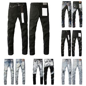 Mens Purple Jeans Designer Jeans pour hommes Rétro Hommes Pantalons longs noirs High Street Marque Patch Hole Denim Droit Streetwear Mode Pantalon de survêtement décontracté Joggers Pant