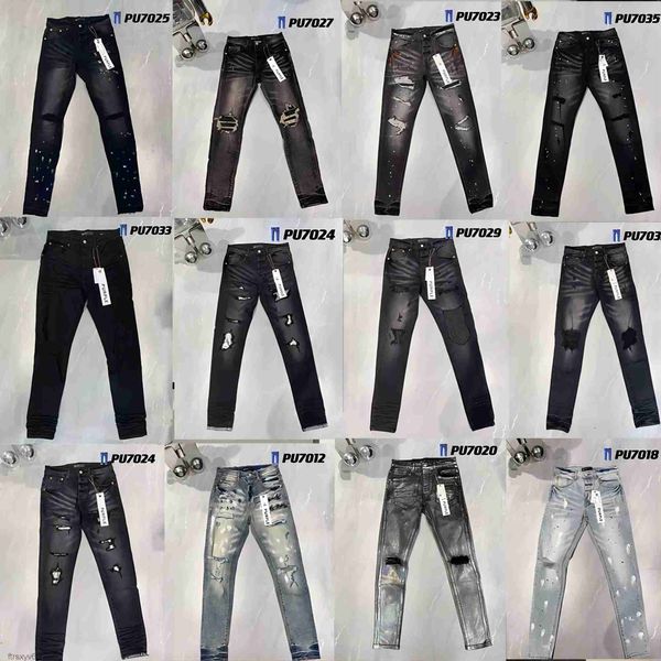 Diseñador de jeans púrpura Mens Designer rasgado Slim Skinny Pants Designer True Stack Fashion Jeans Tending Brand Vintage Pant Brand Qyvz