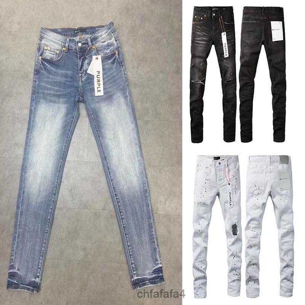 Hommes Violet Jeans Designer Ripped Straight Regular Denim Long Black Jeans Zipper Fly Mid Pantalon Trou pour Hommes Designer Femmes F6A4