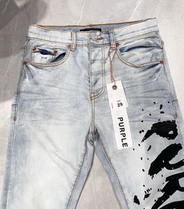 Paarse jeans voor heren, skinny jeans voor heren, slanke, versleten jeans met blauwe gaten