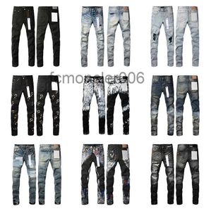 Heren paarse jeans ontwerper gestapelde lange broek Ksubi gescheurd High Street merk patch gat denim rechte mode streetwear Silm L798