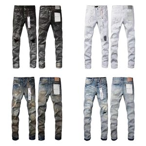 Heren Paarse jeans ontwerper gestapeld lange broek K s B gescheurde High Street Brand Patch Hole Denim rechte mode Streetwear Silm
