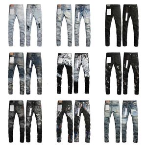 Paarse jeans voor heren Designer gestapelde lange broek Ksubi gescheurd High Street merk Patch Hole Denim Straight Fashion Street chic Silm Mencoat Jacketstop