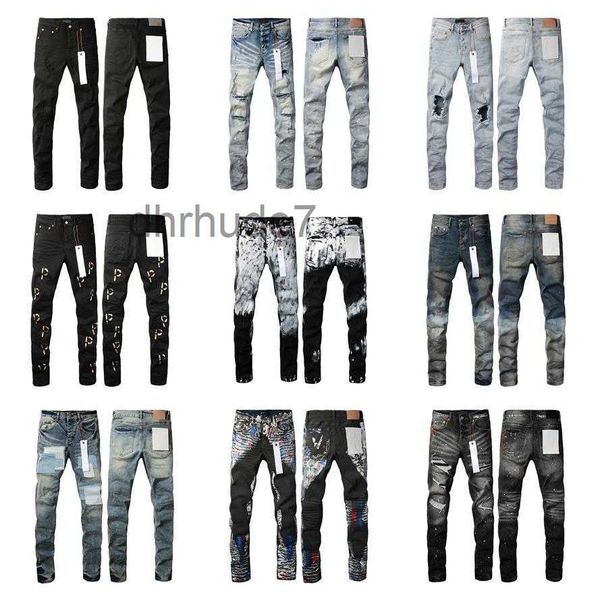 Diseñador de pantalones vaqueros morados para hombre Pantalones largos apilados Ksubi Ripped High Street Brand Patch Hole Denim Straight Fashion Streetwear Silm 9LJN