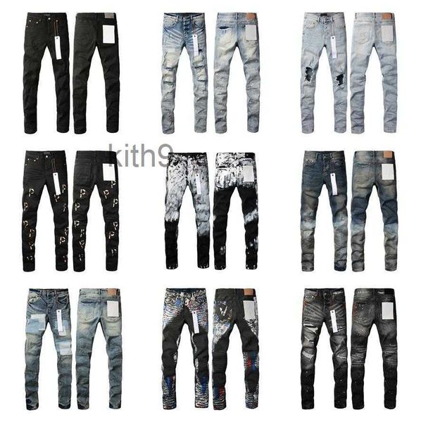 Diseñador de pantalones vaqueros morados para hombre Pantalones largos apilados ksubi Ripped High Street Brand Patch Hole Denim Straight Fashion Streetwear silm DFNA