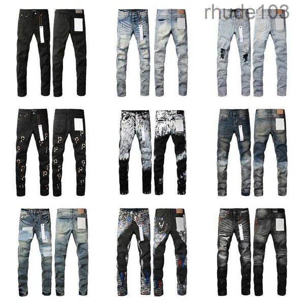 Diseñador de pantalones vaqueros morados para hombre Pantalones largos apilados Ksubi Ripped High Street Brand Patch Hole Denim Straight Fashion Streetwear Silm A8J9