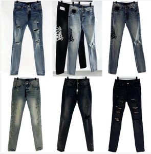 Hommes Purple Jeans Designers Jean Hombre Pantalons Hommes Broderie Patchwork Ripped Marque Moto Pantalon Skinny pour Tendance Vintage