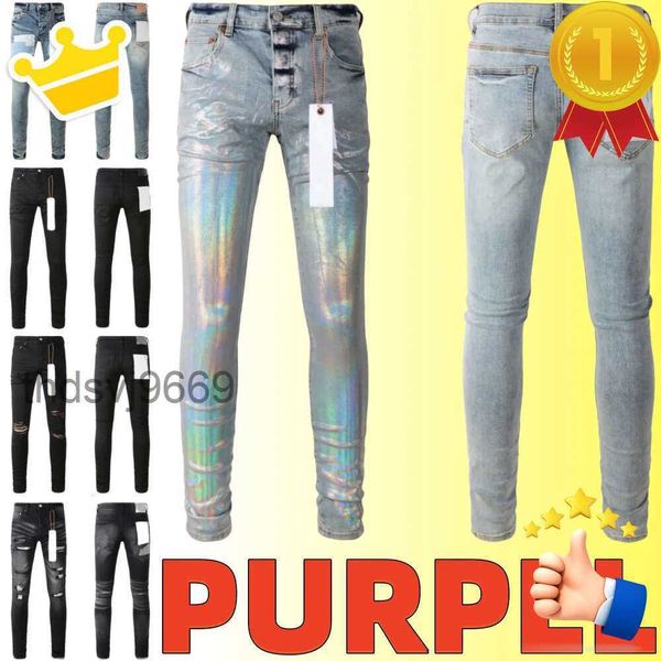 Hommes Violet Jeans Hommes Designer Genou Skinny Taille 28-40 Moto Tendance Longue Droite Trou High Street Denim En Gros 2 Pièces 10% XCOJ