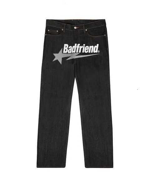 Heren Paarse Jeans Y2k Badfriend Hip Hop Brief Gedrukt Zwarte Broek Mannen Vrouwen Mode Casual Rock Wijde Voet Baggy Broek streetwear 009 1oaep