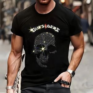 Herenkwaliteit mode t-shirts zomer casual straat korte mouw schedel grafische kleding tee tops o-neck rhinestone t-shirt y2k 240401