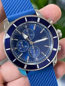 Heren quartz uurwerk 44 wijzerplaat maat roestvrijstalen kast met zwart blauw rubber mode mannen zakelijke horloges zonder doos mannen geschenken