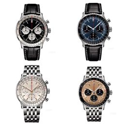 Mens Quartz Watch lederen roestvrijstalen riem horloge hoogwaardige saffier luxe riem horloge heren horloge ontwerper drie oog zes naald klassiek horloge montre de luxec