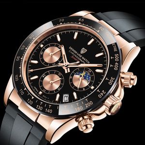 Mens Cuarzo Watch Multi-Function Moon Phase cronógrafo Mens Ratio de silicona para hombres Mens.