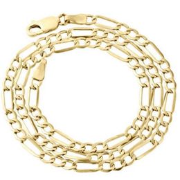 Collar de cadena Figaro de oro amarillo real de 10 quilates para hombre, 4 mm, alto pulido, 16 a 30 pulgadas 3054