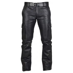 Pantalon de cuir noir pour hommes 6 poches Bikers Bikers Pantalons Pantalon de qualité supérieure
