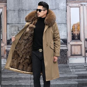 Mens Real Fox Fur Liner Coats Winter Long Jackets With Furs Hood Thick Parkas Warm Outerwear Overcoat Amovible Windbreakers Plus Size M-5XL noir khahi