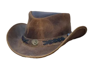Heren Echt lederen Australische westerse cowboystijl Tan Crazy Horse Bush Hat