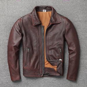 Vestes en cuir véritable pour hommes automne manteaux de moto décontractés homme vêtements rétro marron grande taille S-4XL printemps hauts pardessus vêtements d'extérieur coupe-vent