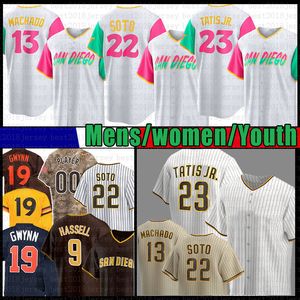 22 Juan Soto 13 Manny Machado Maillot de baseball de San Diego Fernando Tatis Jr. Joe Musgrove Eric Hosmer Tony Gwynn Jake Cronenworth Trevor Hoffman Kim Wil Myers Yu Darvish