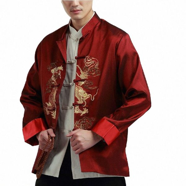 Veste rouge pour hommes Style chinois broderie Drag Hanfu Blouse Nouvel An Manteaux Costume de scène Tops Kung Fu Lâche Plus Taille 3XL X3Gm #