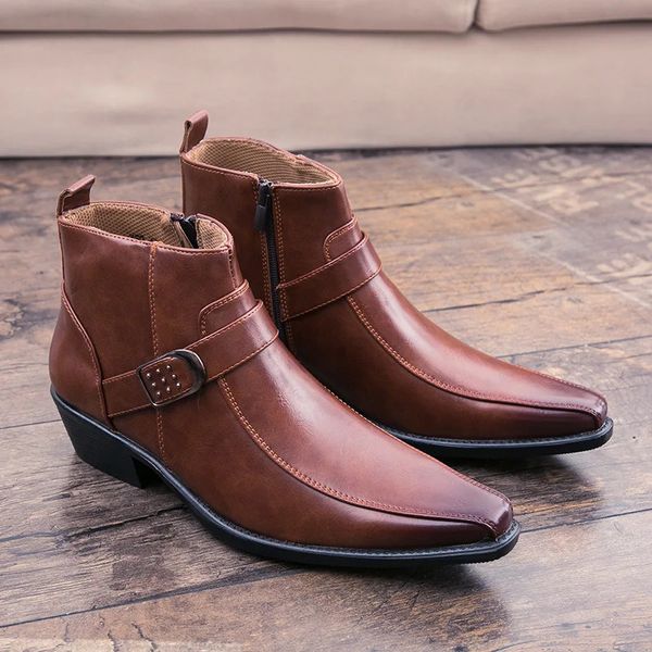 Bottes de cowboy pour hommes Retro Chaussures en cuir Bottes Chelsea Bottes pointues Bottes Men Bottes Zipper Male Botks Chaussures d'hiver automne 240426