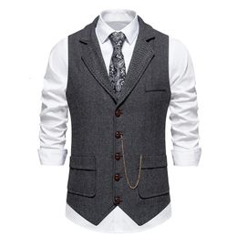 Hommes rétro revers chaîne gilet mode chevrons gros Tweed poches costume britannique décontracté Vintage Gentleman loisirs fête 240312
