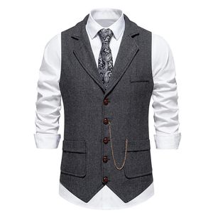 Heren retro reversketen Vest Fashion Herringband grove tweed Pockets passen Brits casual vintage gentleman Leisure Party 240507