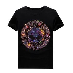 T-shirts à manches courtes pour hommes avec strass pour l'été - Chemises à col rond Casual Slim Fit Ladies Tops