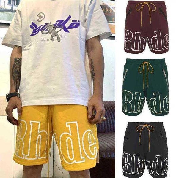 Mens Rhude Swim Shorts S Moda Hombres Mujeres Casual Reflectante Monopatín Hip Hop Playa Bolsillo Cremallera Pantalones cortos sueltos Tamaño asiático QOMK