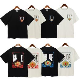 Mens Rhude T Shirt Ropa de diseñador Off Naipes Imprimir Moda Hombres y mujeres Deportes Mangas cortas Negro Blanco