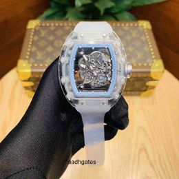 Reloj mecánico automático Richa Milles para hombre, tecnología Negra transparente, cristal esmaltado en nieve, ahuecado, luminoso, resistente al agua