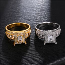 Mens Ring Hip Hop Sieraden Zirkoon Iced Out Rings Cut Top CZ Diamond Full Edelstenen Mannen Wedding Band Ring Mode-sieraden Groothandel