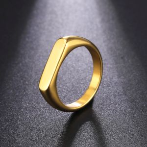 Anillo para hombre Punk Rock rectángulo liso anillo de sello de oro amarillo de 14k para hombres joyería de fiesta de Hip Hop Anel masculino