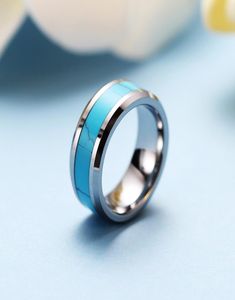 Herenring Tungsten Gold Ring Flat uiterlijk turquoise sieraden hele wolfraam staal Men039s ring hele mode sieraden1796495