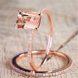 Anillos para hombre Crystal 18K Rose Gold Plated anillo de compromiso engastado con micro zircon Lady Cluster styles Band