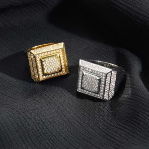 Herenringen Hip Hop -sieraden Iced Diamond Ring Bling CZ Yellow Gold Poled Ring Leuk cadeau voor vriend