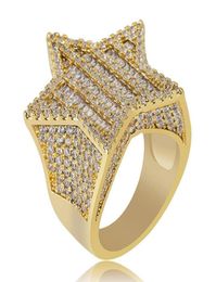 Bagues pour hommes mode de rue luxe plaqué or 18 carats étoile à cinq branches bagues Hip Hop Zircon anneaux bijoux 6014554