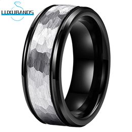 Heren ringen wolfraamcarbide 8mm zwart gehamerd afgeschuinde randen verlovingsband offset gegroefde geborstelde afwerking dames sieraden plat 240125
