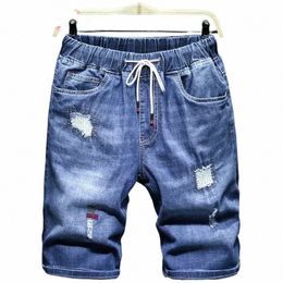 Heren gescheurde denim shorts 150 kg plus maat 10XL 9XL 8XL 7XL zwarte gaten verdeelde jeans losse uitgerekte zomer halve broek k4eQ #